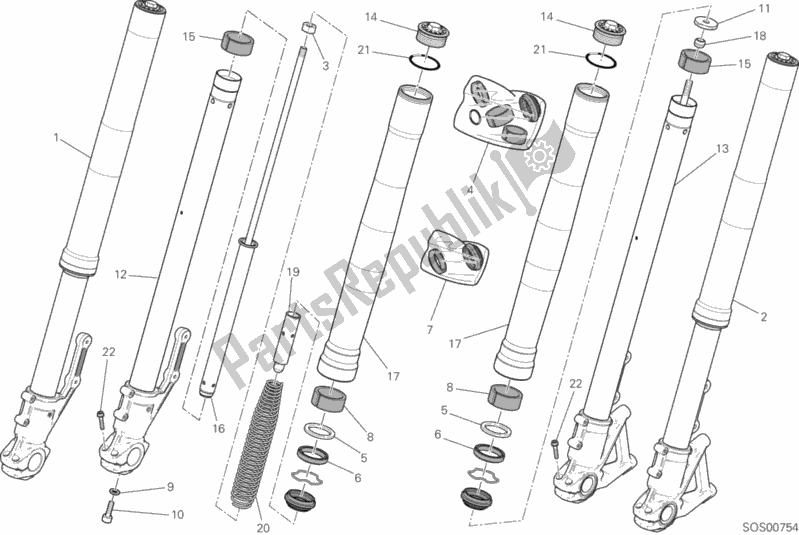 All parts for the Front Fork of the Ducati Scrambler Flat Track Brasil 803 2017